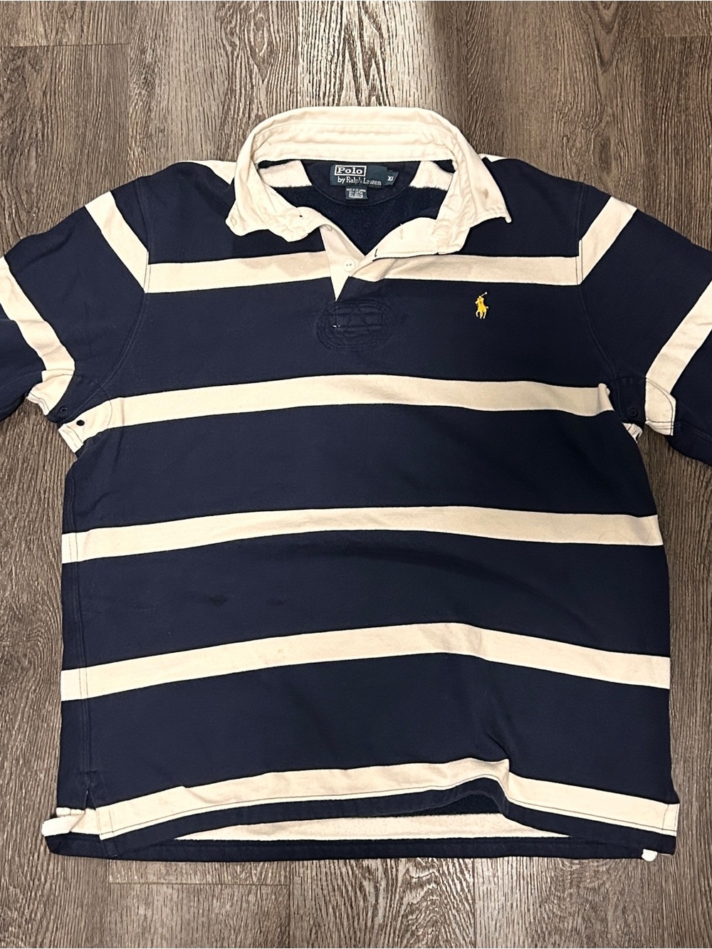 Polo by Ralph Lauren Navy and Cream Striped Rugby Polo